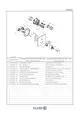 Schematiker Montageanleitung für Kludi E2 Unterputz-Thermostatarmatur, mit Beschriftungen der einzelnen Bauteile und deren Funktionen, auf einem weißen Hintergrund.